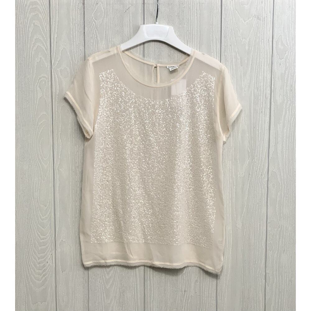 Club Monaco Ivory Natural Thais Shirt Sheer Sequin Short Sleeve Small NWT